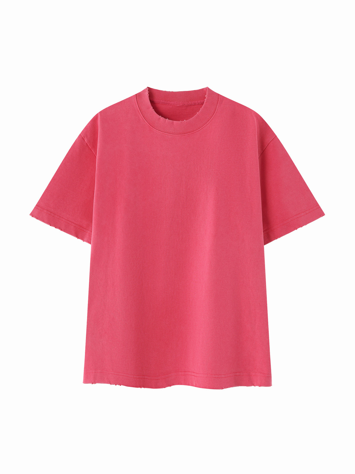 Heavyweight Vintage Washed Frayed T-Shirt – Extended Colours – Rose Red front view