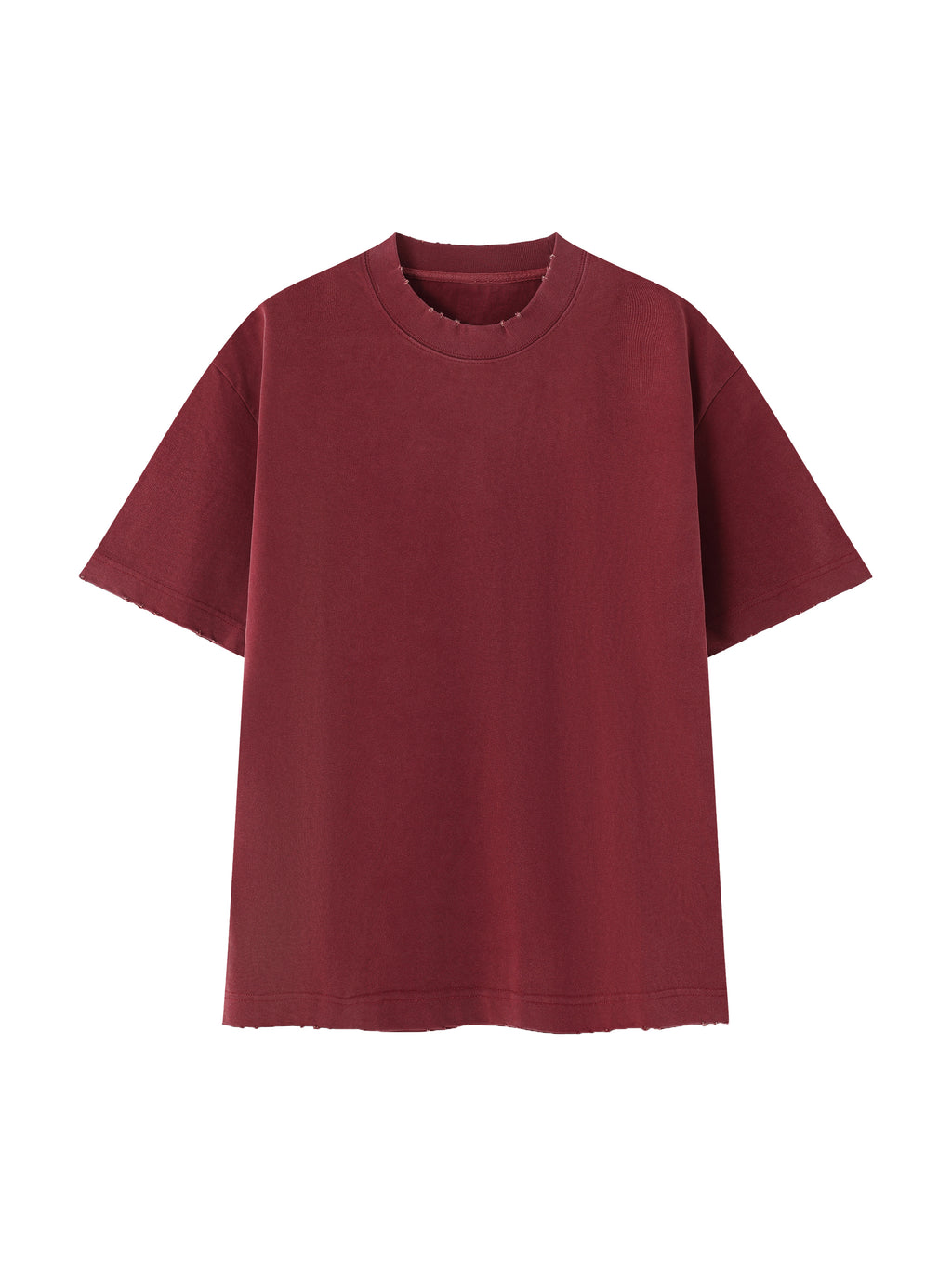 Heavyweight Vintage Washed Frayed T-Shirt – Extended Colours – Dull Red front view