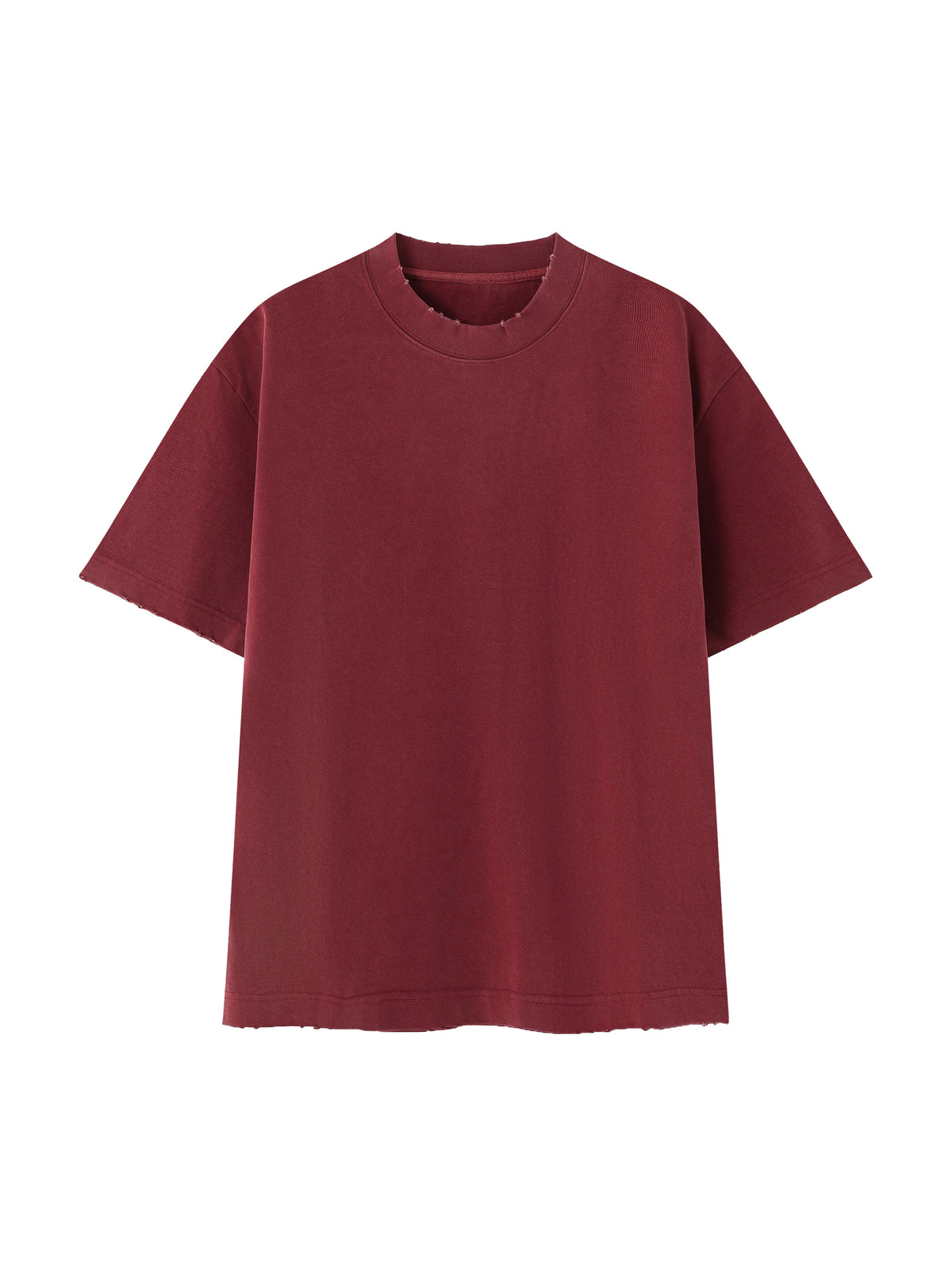 Heavyweight Vintage Washed Frayed T-Shirt – Extended Colours – Dull Red front view