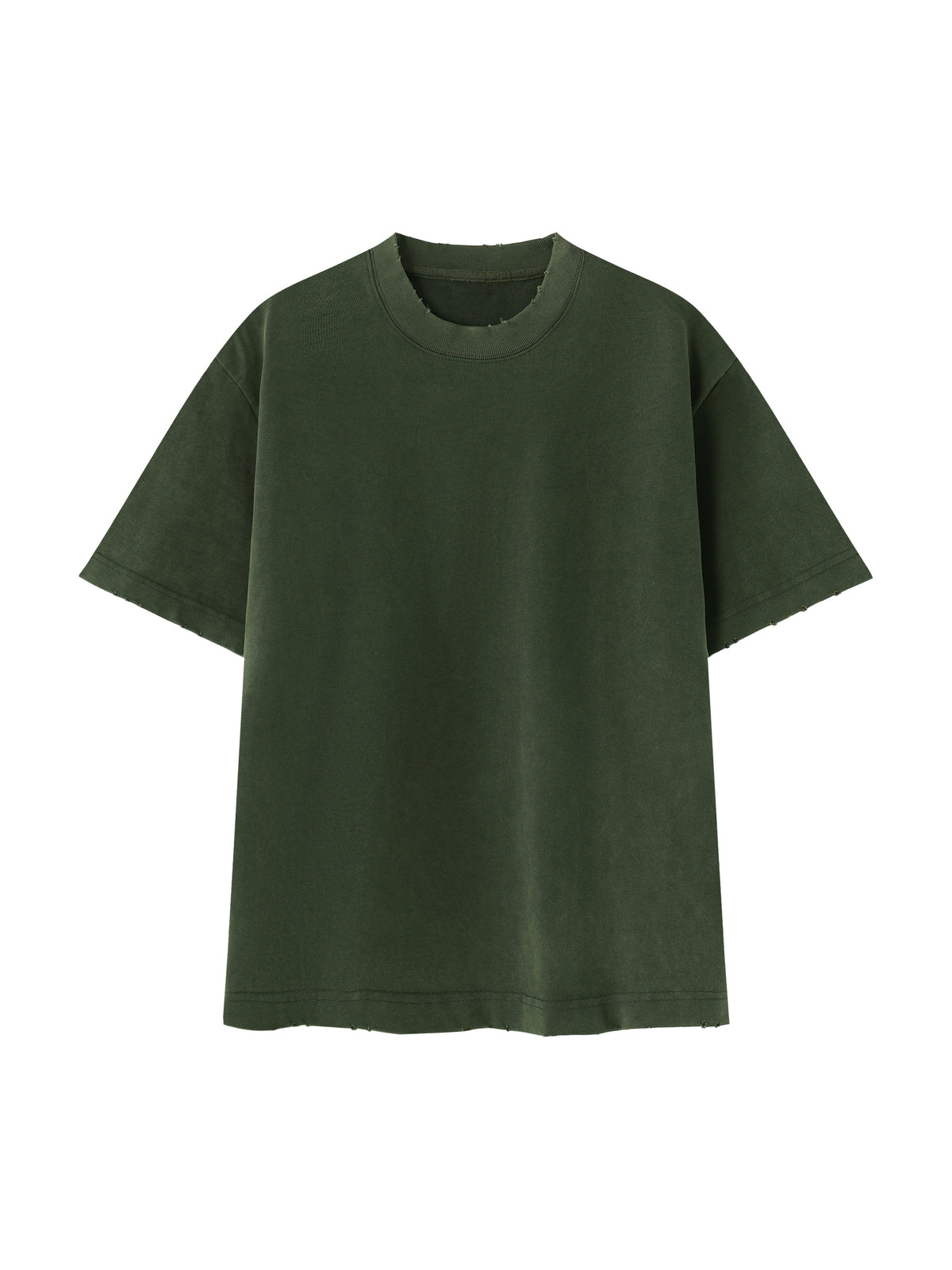 Heavyweight Vintage Washed Frayed T-Shirt – Extended Colours – Army Green front view