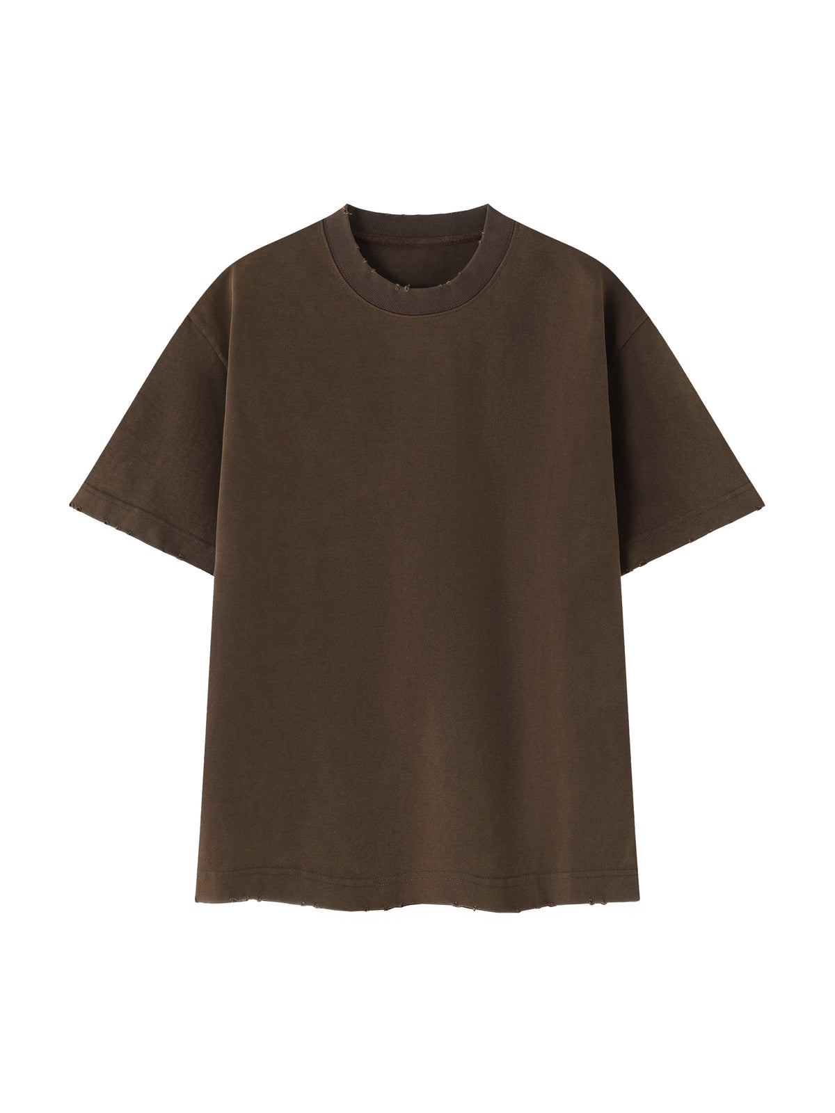 Heavyweight Vintage Washed Frayed T-Shirt – Extended Colours – Coffee front view