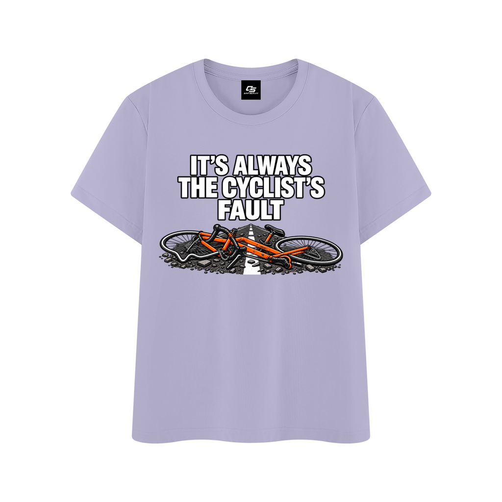 It's Always the Cyclist's Fault graphic T-shirt - Purple front mockup