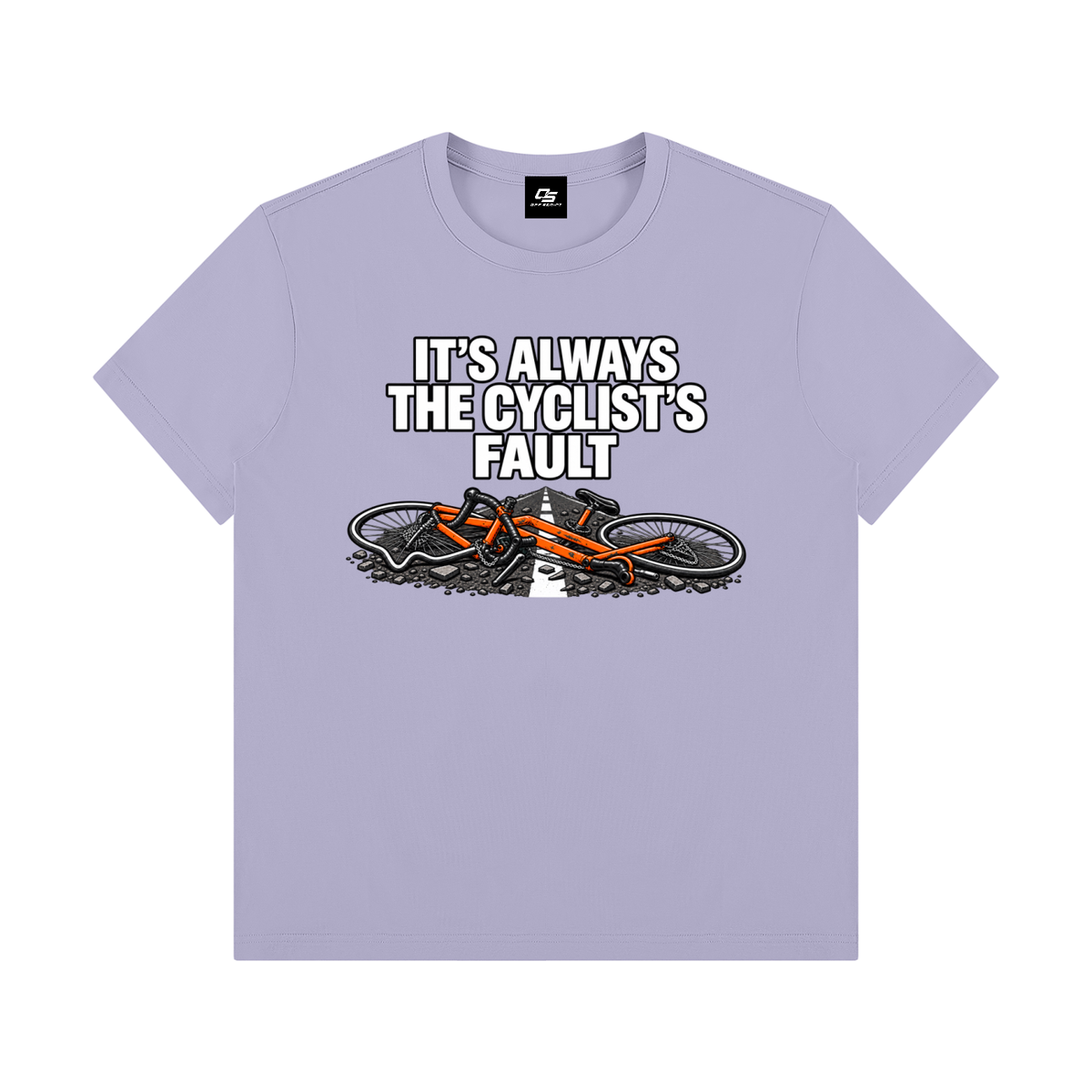 It's Always the Cyclist's Fault graphic T-shirt - Purple front view