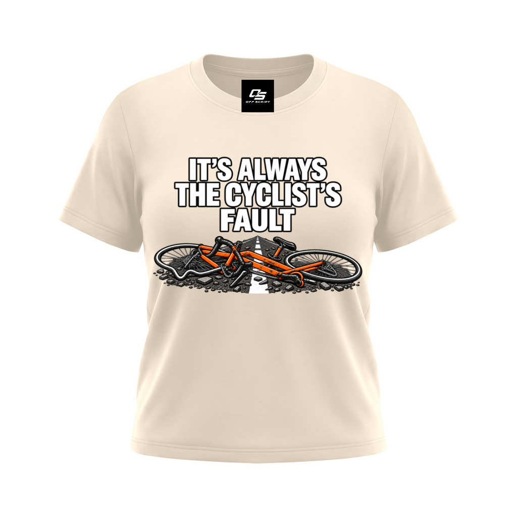 It's Always the Cyclist's Fault women's Sorona graphic T-shirt - Apricot front mockup