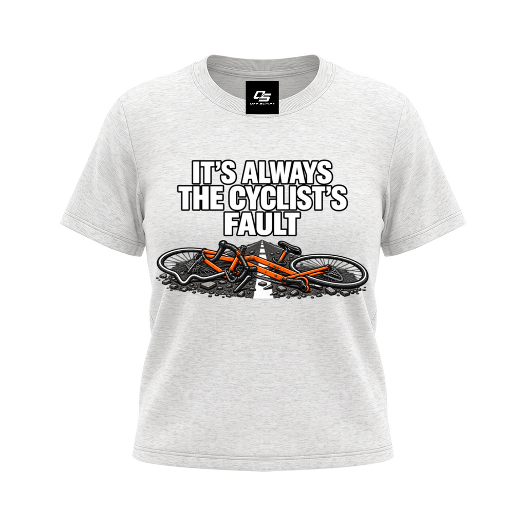 It's Always the Cyclist's Fault women's Sorona graphic T-shirt - Oat Grey front mockup