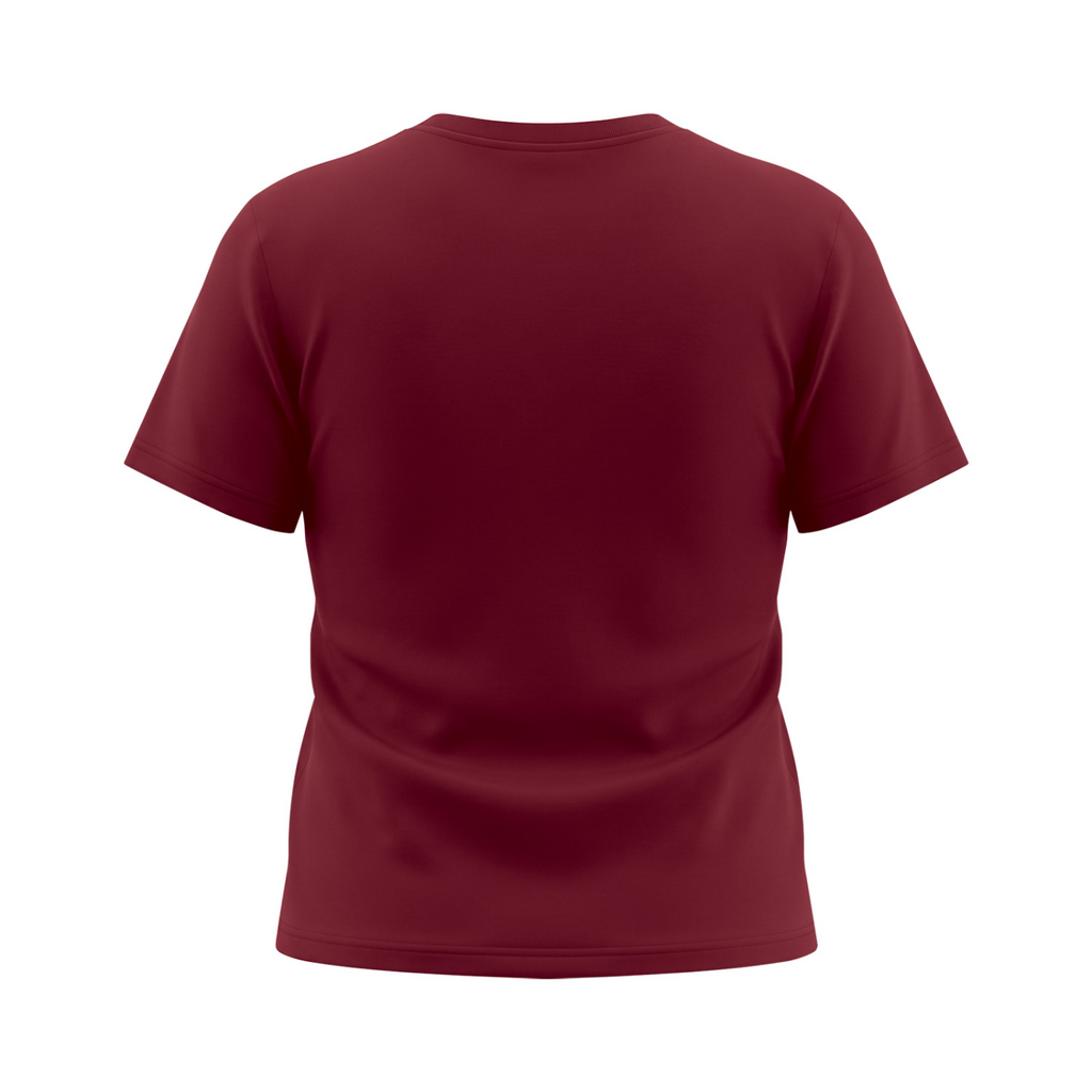It's Always the Cyclist's Fault women's Sorona graphic T-shirt - Wine Red back mockup