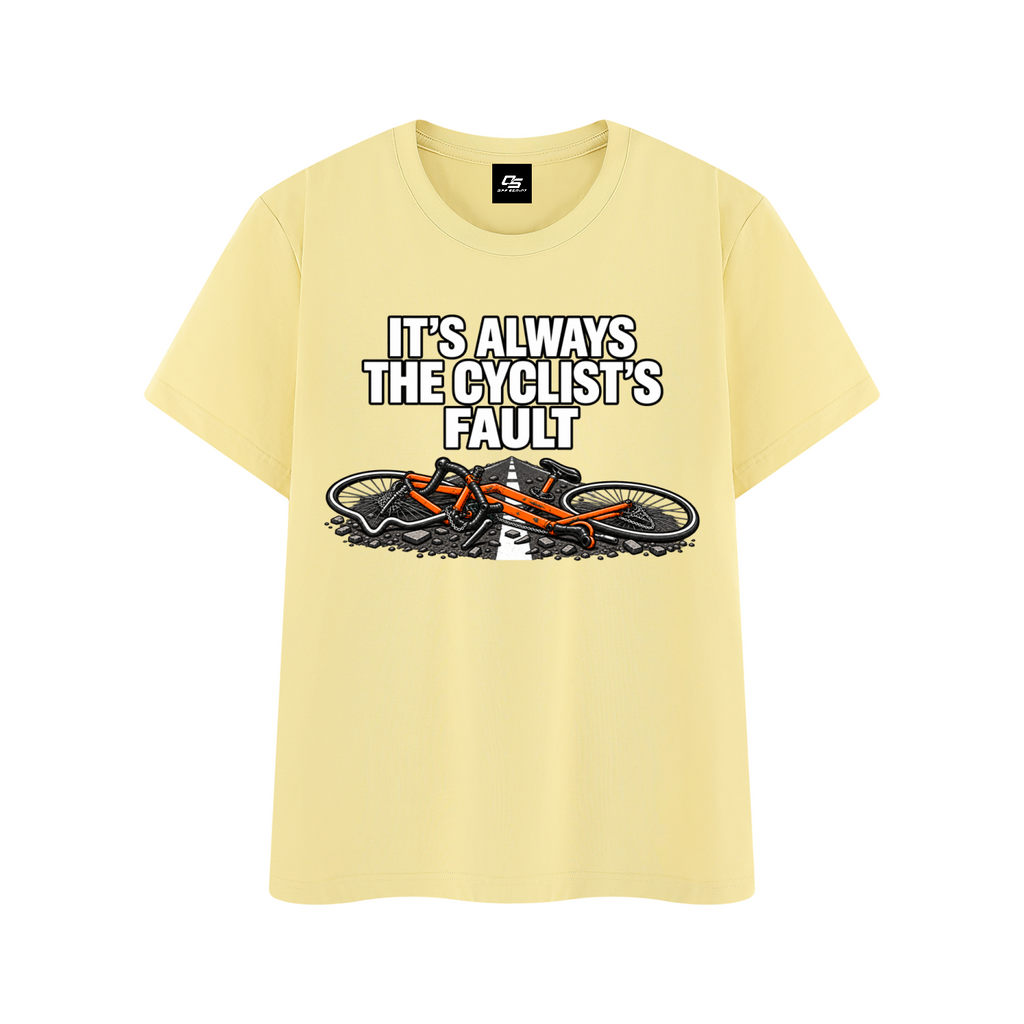 It's Always the Cyclist's Fault graphic T-shirt - Yellow front mockup