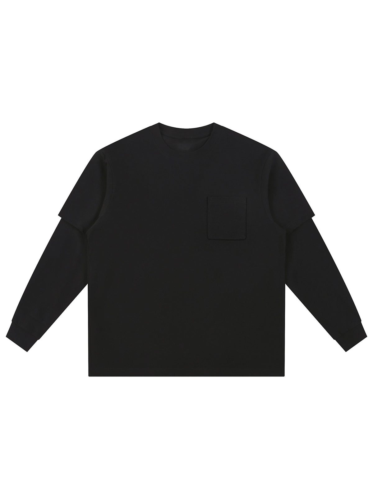 Layered Long Sleeve Oversized Tee – Black front view