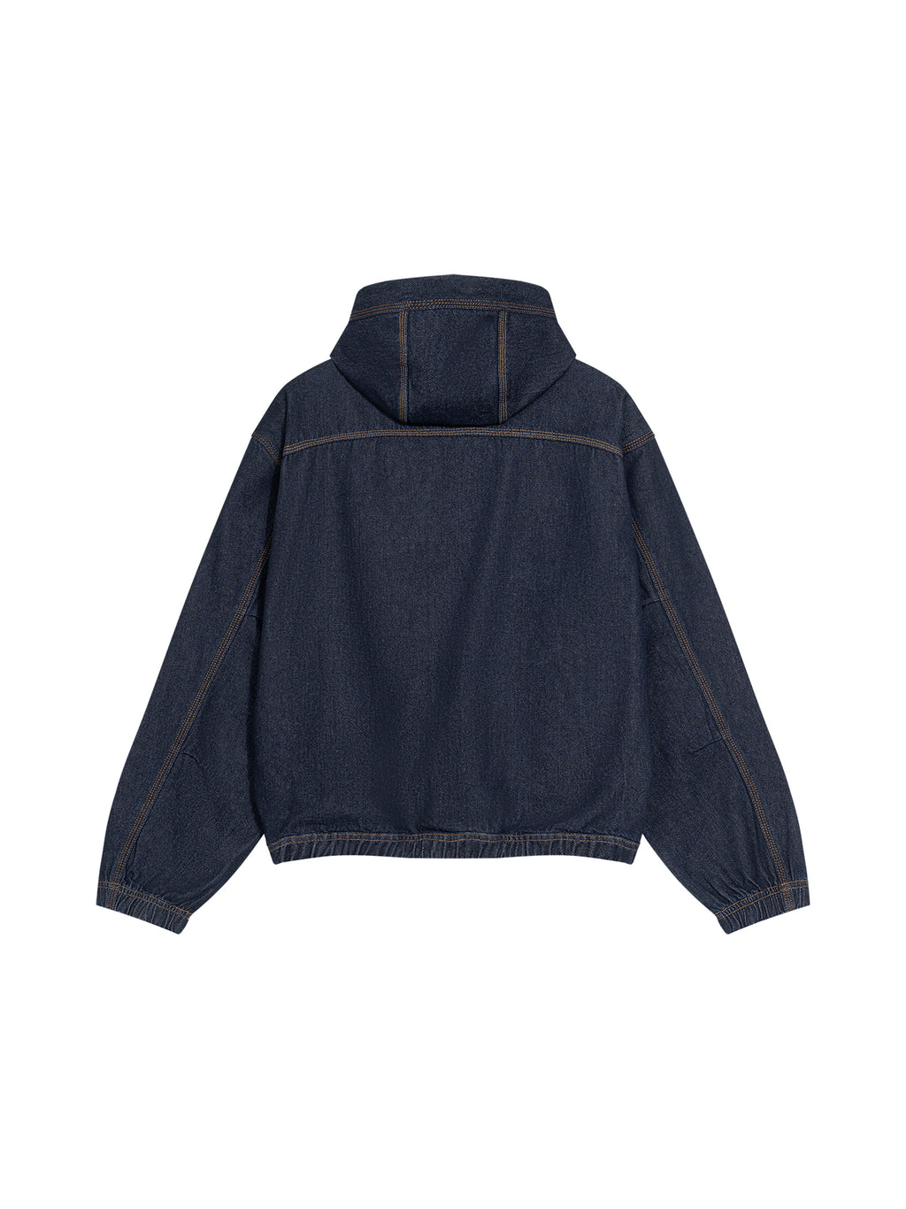 Men’s Boxy Vintage Wash Hooded Denim Jacket jeans blue back 3D mockup