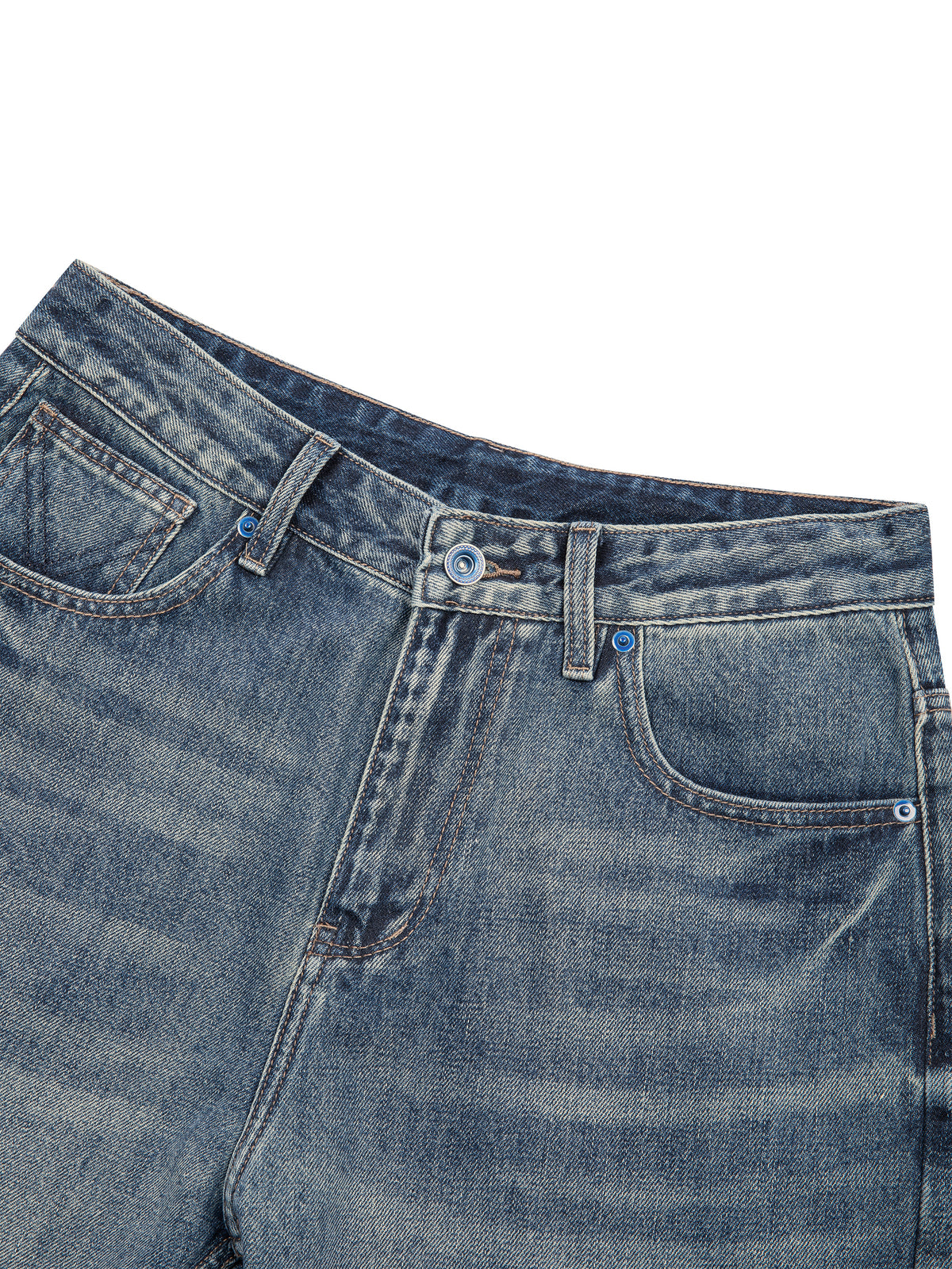 Men’s Vintage Wash Straight Leg Denim Jeans waistband detail