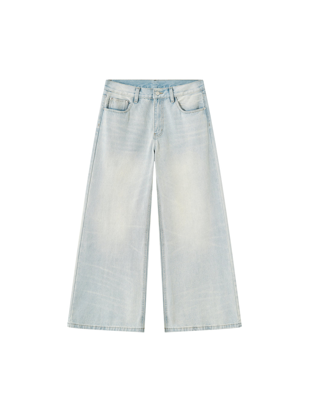 Men’s Vintage Wash Wide Leg Denim Jeans blue front 3D mockup