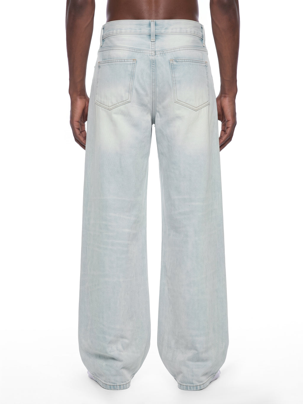 Men’s Vintage Wash Wide Leg Denim Jeans model back view