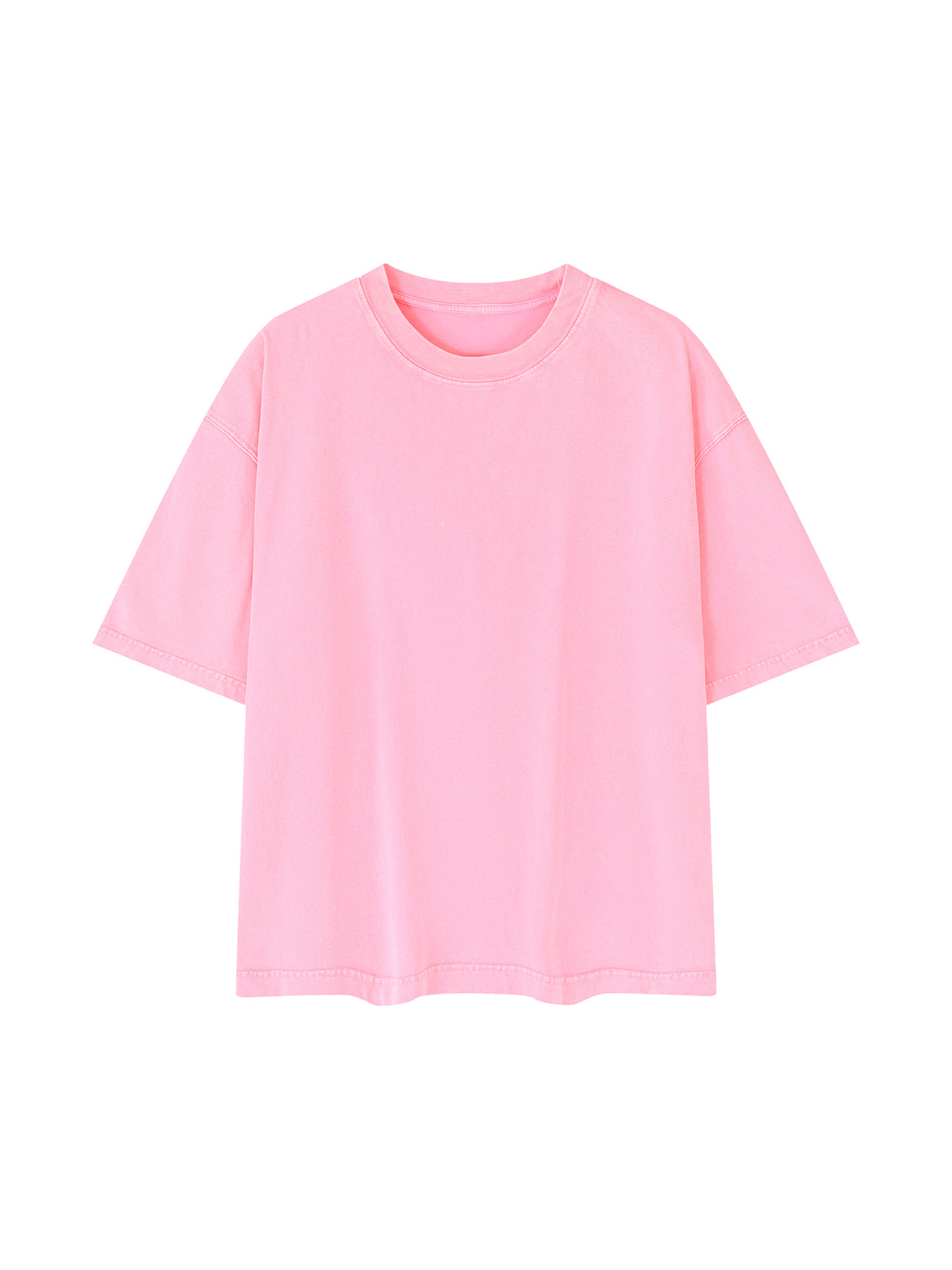 Mineral Wash Boxy Cotton T-Shirt – Extended Colours – Rose Pink front view