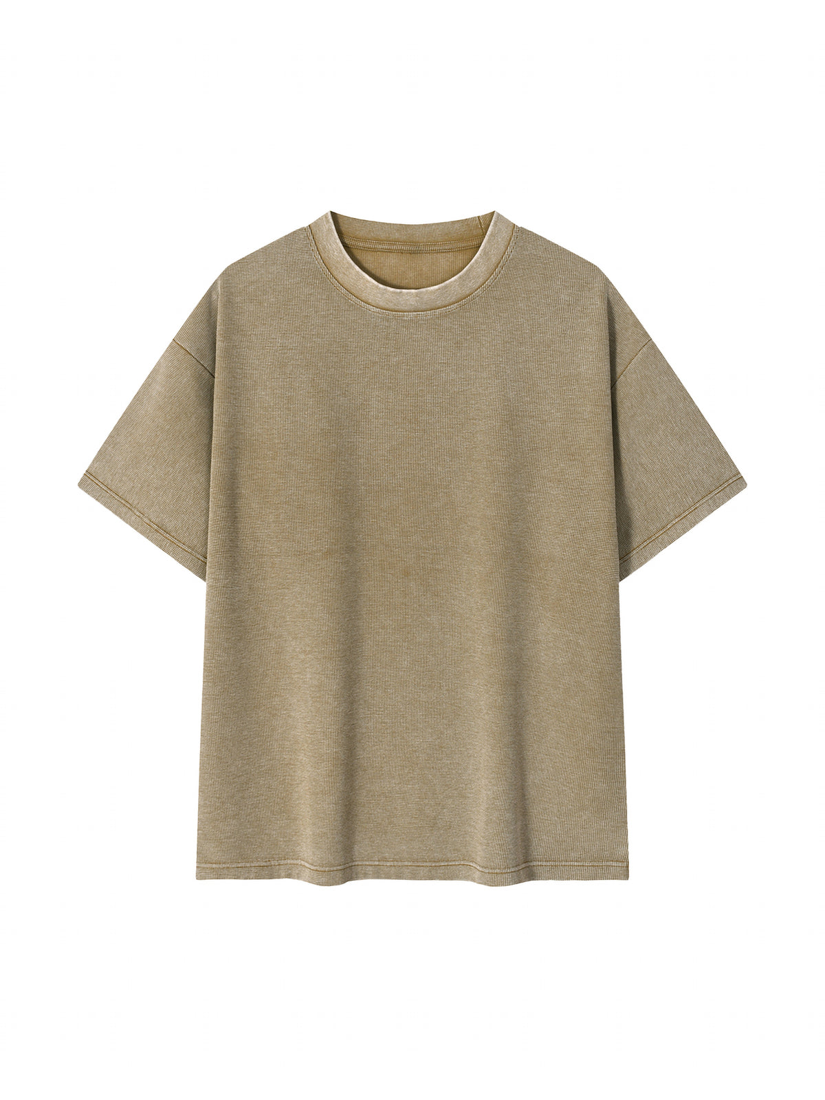 Mineral Wash Waffle Knit T-Shirt – Khaki front view
