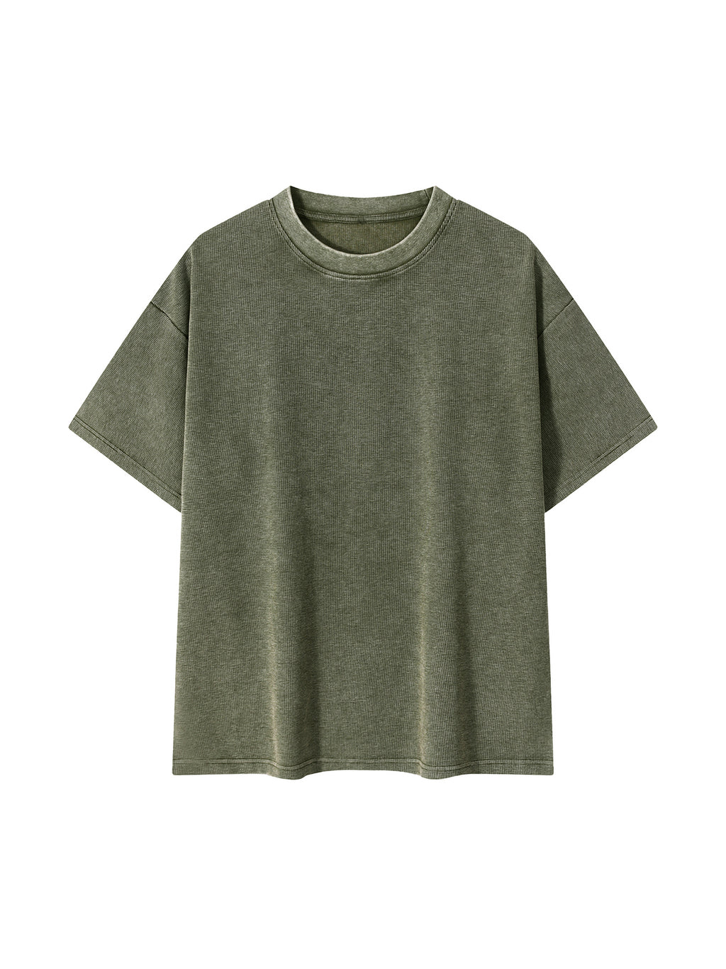 Mineral Wash Waffle Knit T-Shirt – Army Green front view
