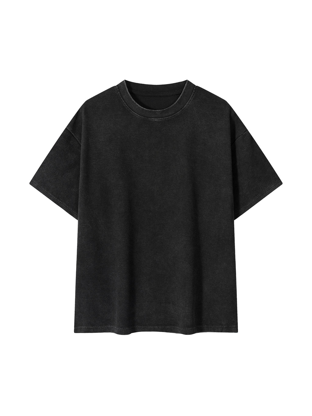 Mineral Wash Waffle Knit T-Shirt – Black front view