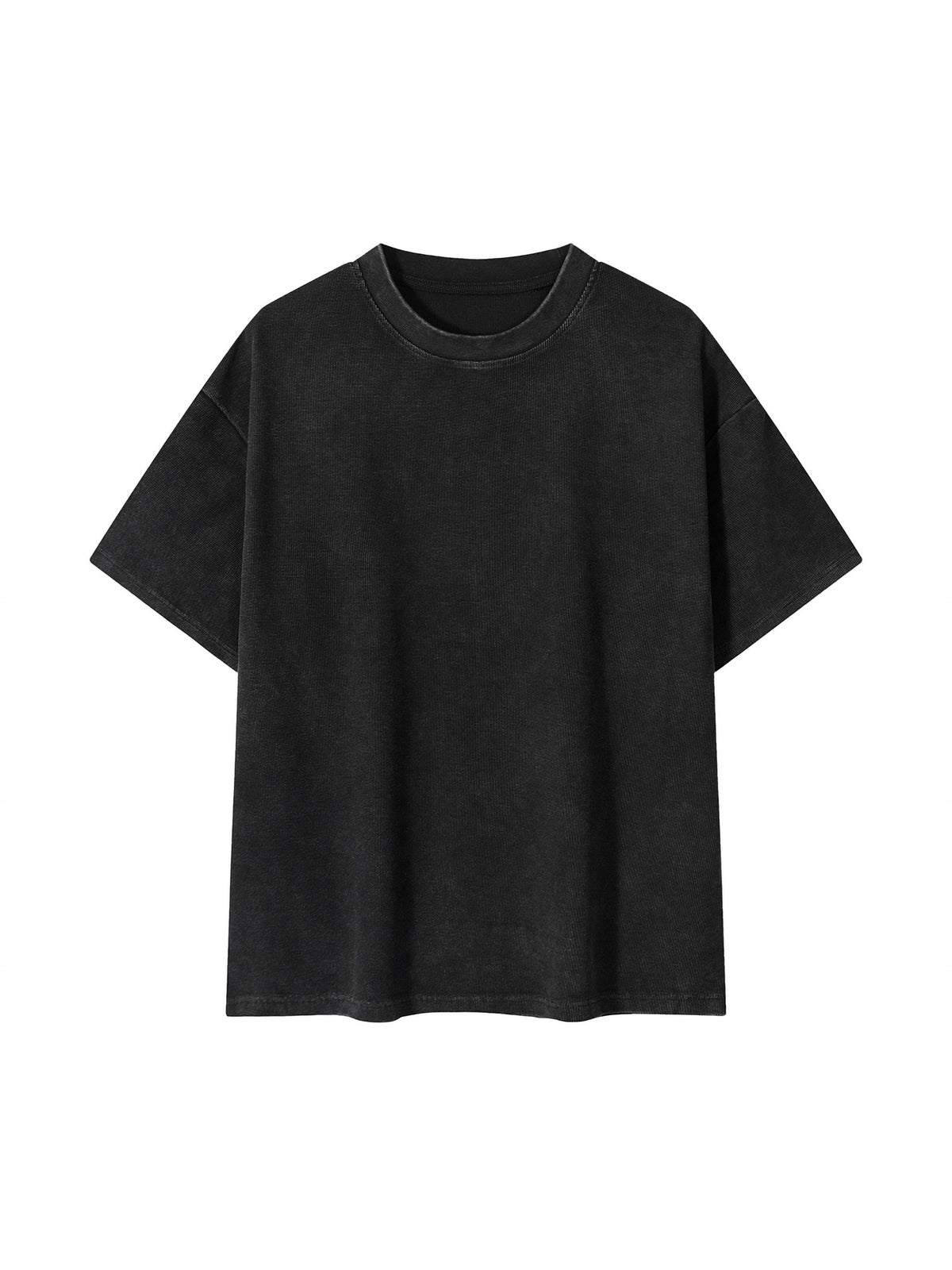 Mineral Wash Waffle Knit T-Shirt – Black front view