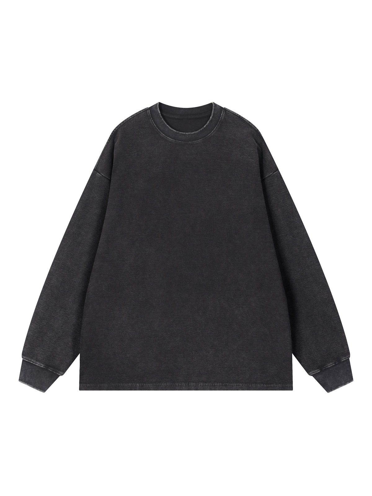 Mineral Wash Waffle Oversized T-Shirt – Black front view