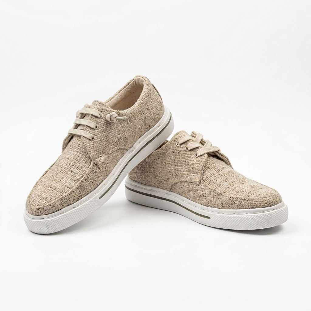 Natural Beige Outdoor Hemp Lace-Up Shoes – Vegan Natural Rubber Sole