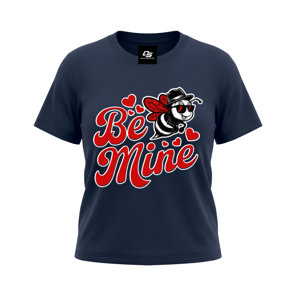 Off Script Be Mine women's graphic crewneck T-shirt in Navy Blue, front 3D mockup
