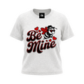 Off Script Be Mine women's graphic crewneck T-shirt in Oat Gray, front 3D mockup