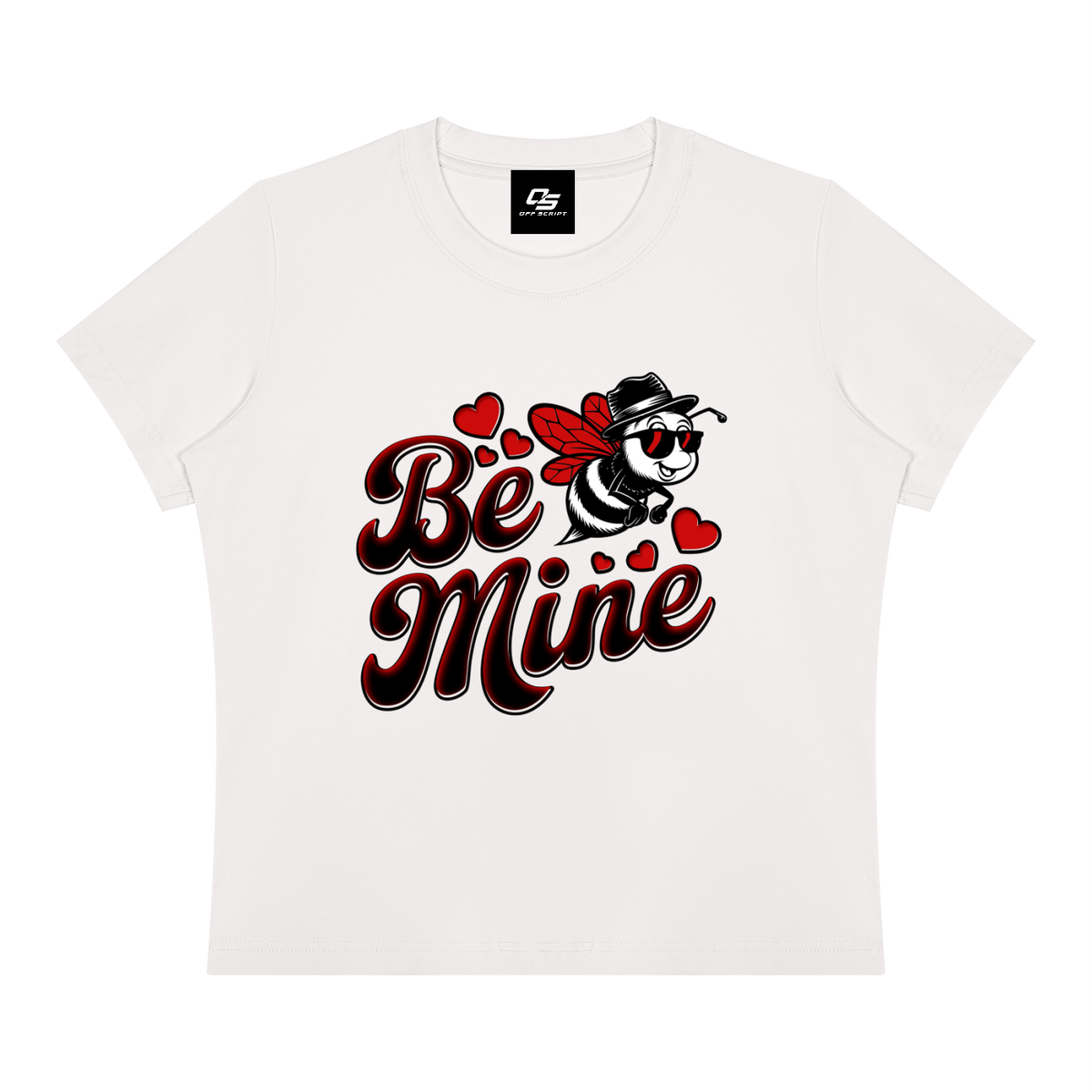 Off Script Be Mine women's graphic crewneck T-shirt in White, flat front view