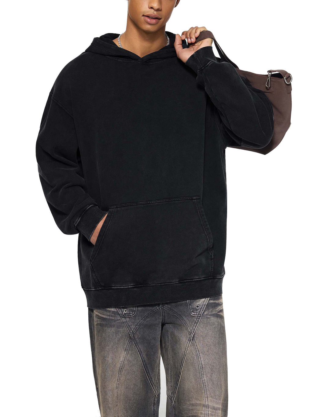 Off Script snow-washed oversized cotton hoodie, model view 4