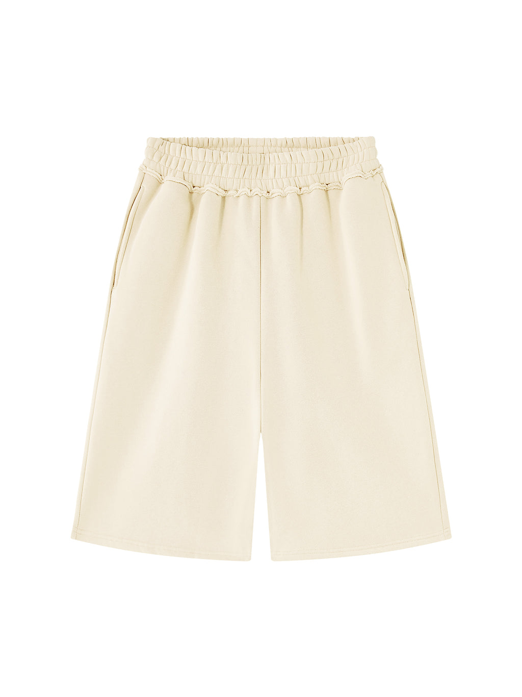 Off Script Unisex Raw Edge Fleece Shorts Apricot front view