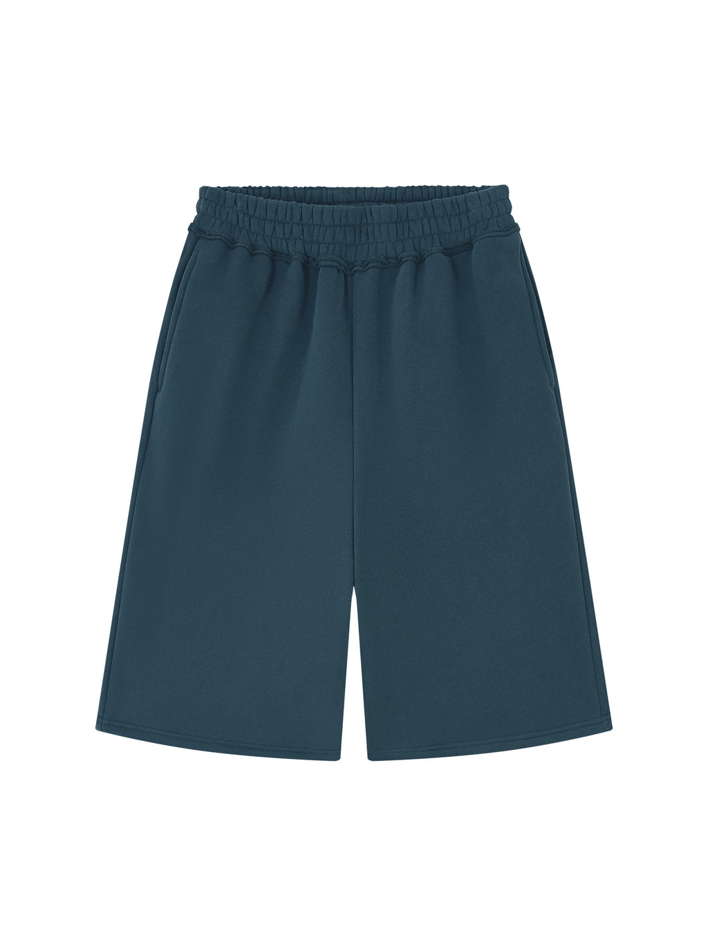Off Script Unisex Raw Edge Fleece Shorts Navy Blue front view