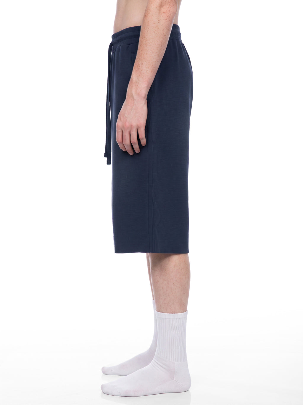 Off Script Unisex Sunfade Raw Edge Shorts model side view