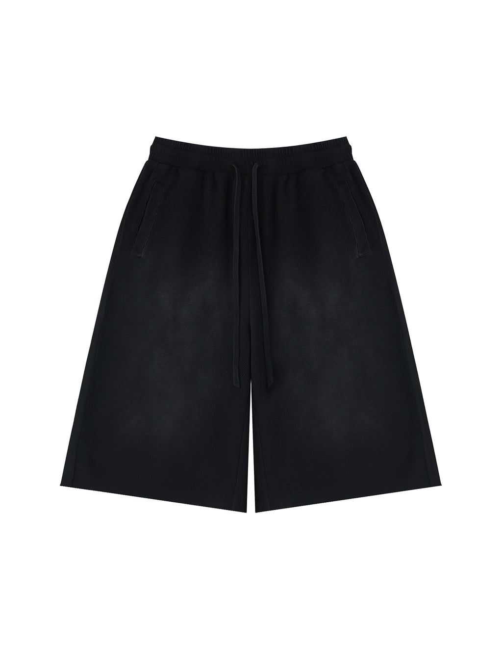 Off Script Unisex Sunfade Raw Edge Shorts Black front view
