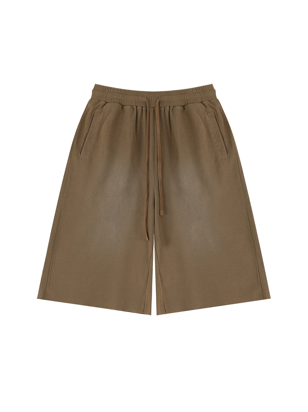 Off Script Unisex Sunfade Raw Edge Shorts Coffee front view