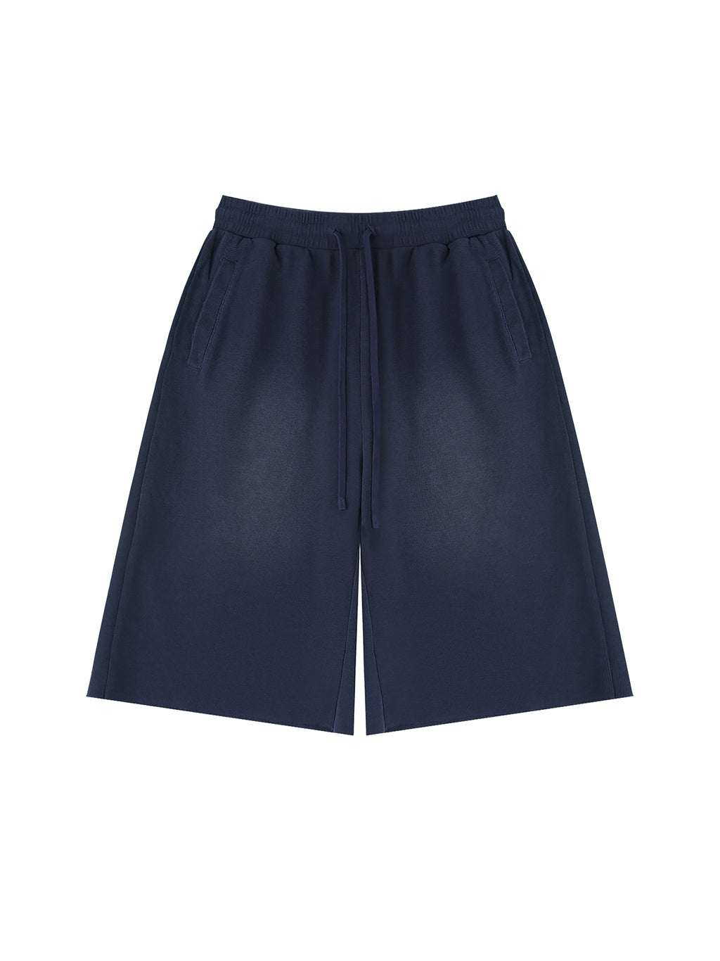 Off Script Unisex Sunfade Raw Edge Shorts Navy Blue front view