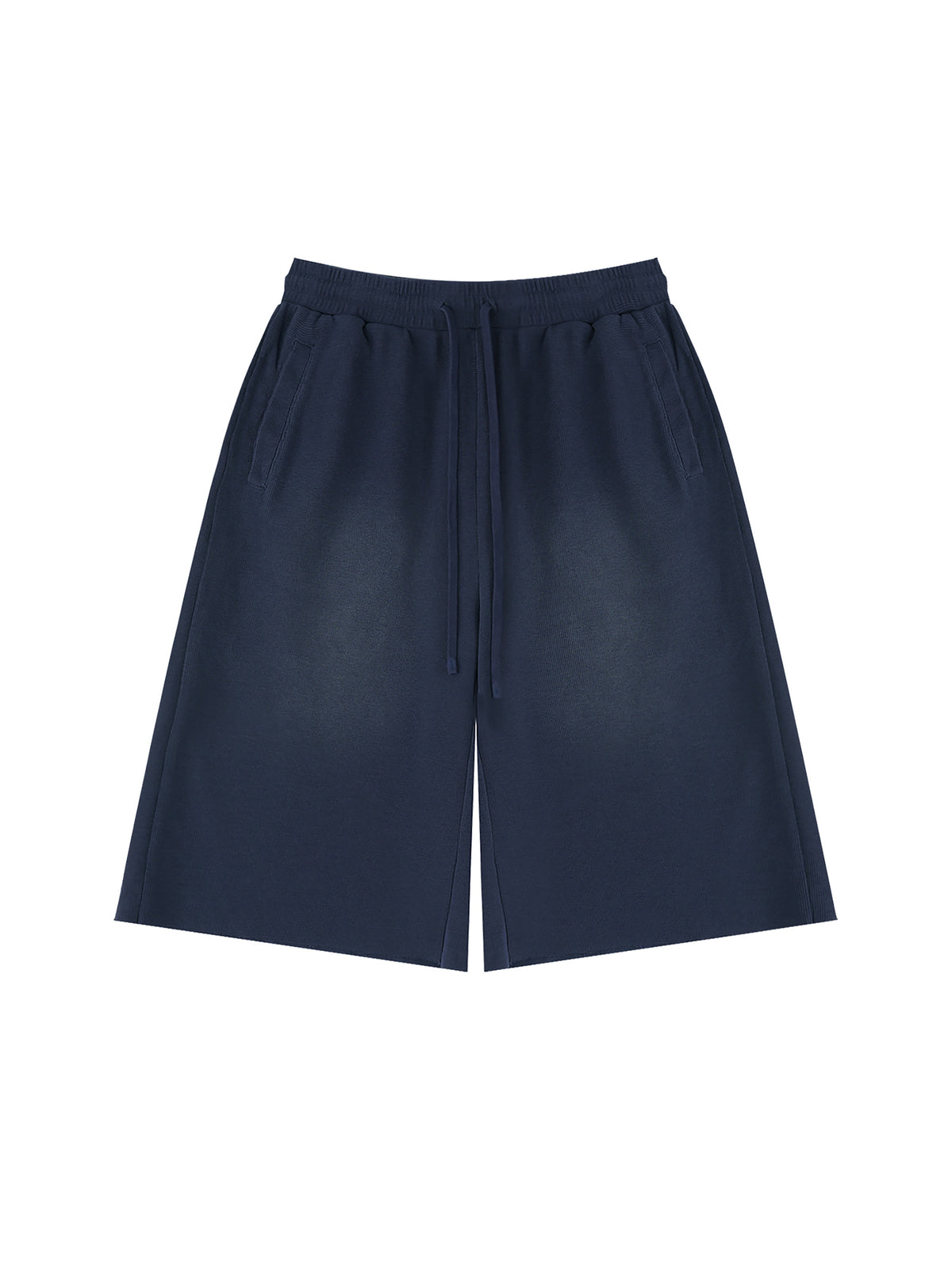 Off Script Unisex Sunfade Raw Edge Shorts Navy Blue front view
