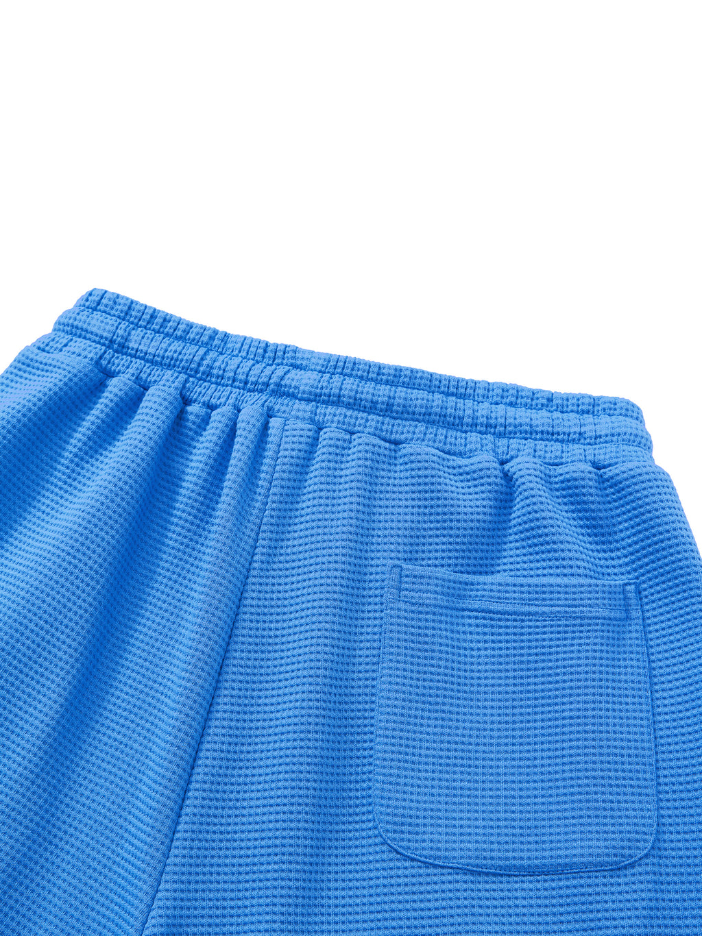 Off Script Unisex Waffle Shorts Colourful Blue back pocket detail