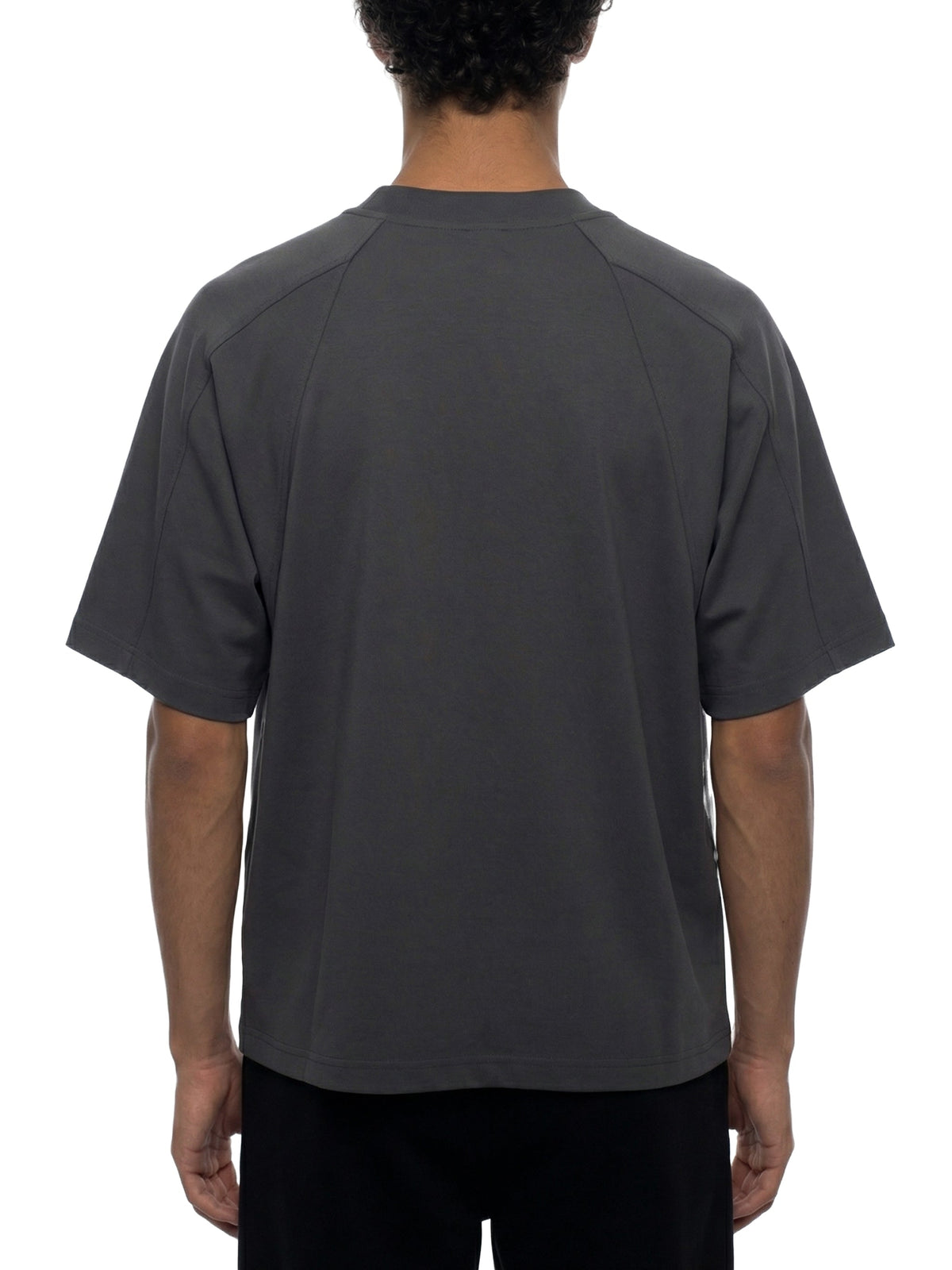 Off Script unisex boxy tonal paneling T-shirt – Dark Gray model back