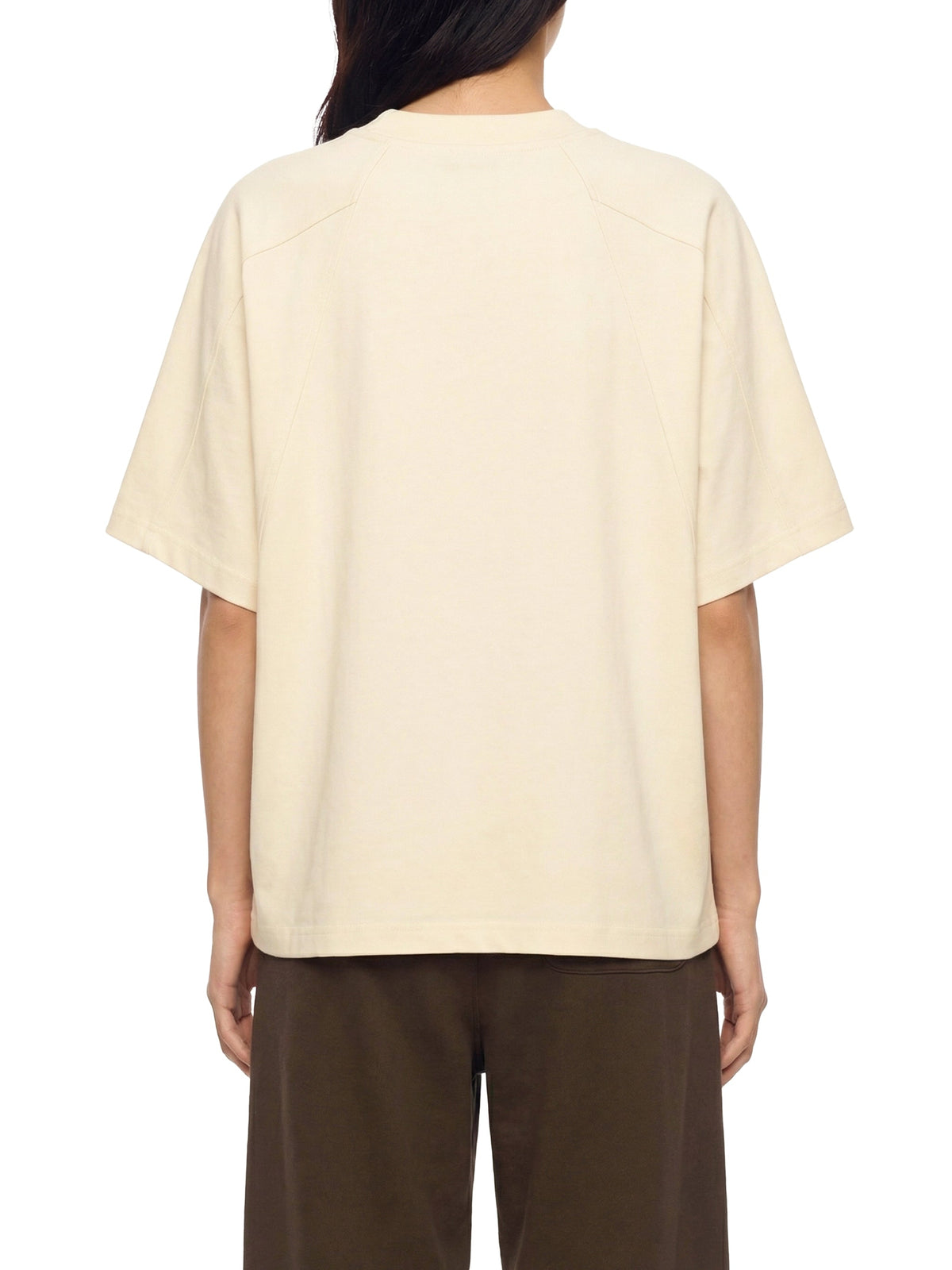 Off Script unisex boxy tonal paneling T-shirt – Apricot model back