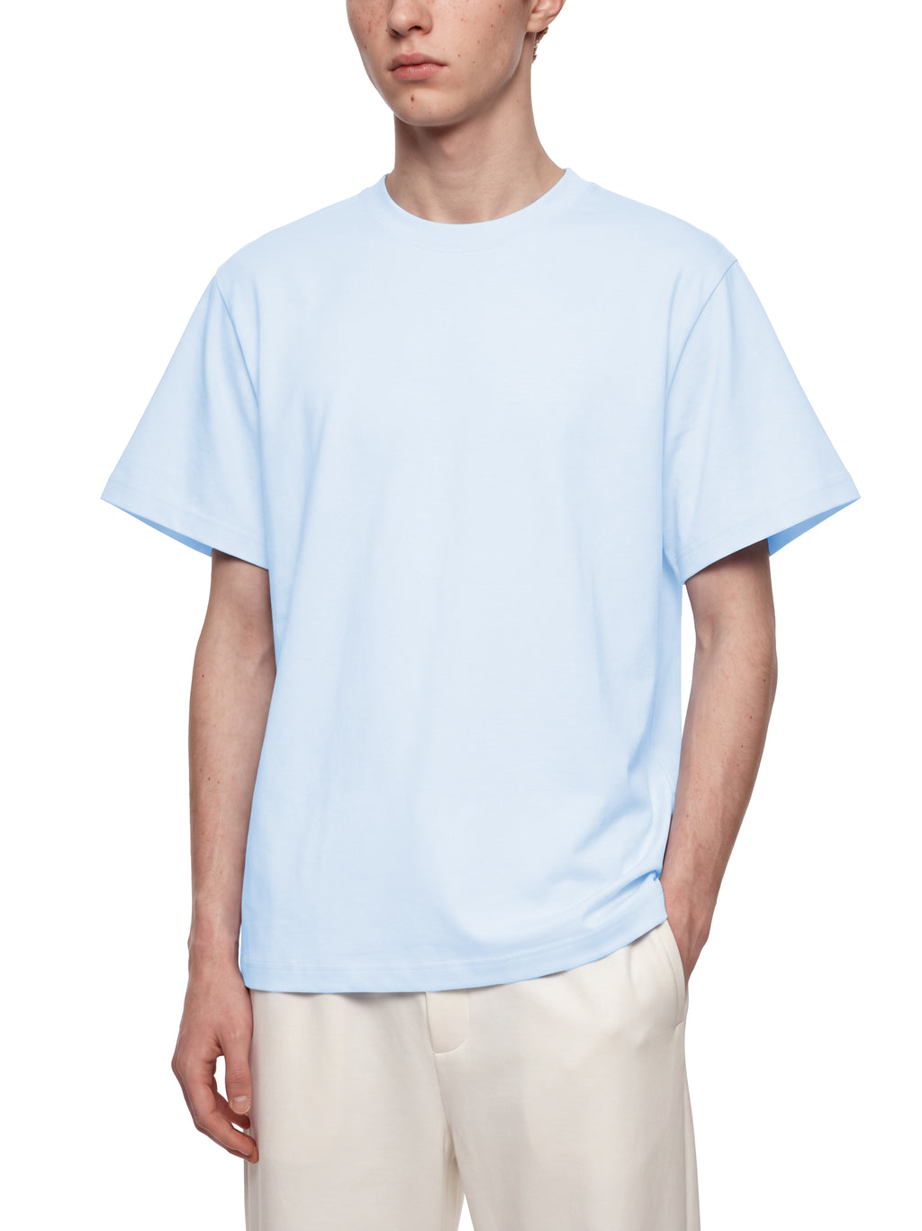 Off Script Unisex Heavyweight Sorona T-Shirt on male model casual front view