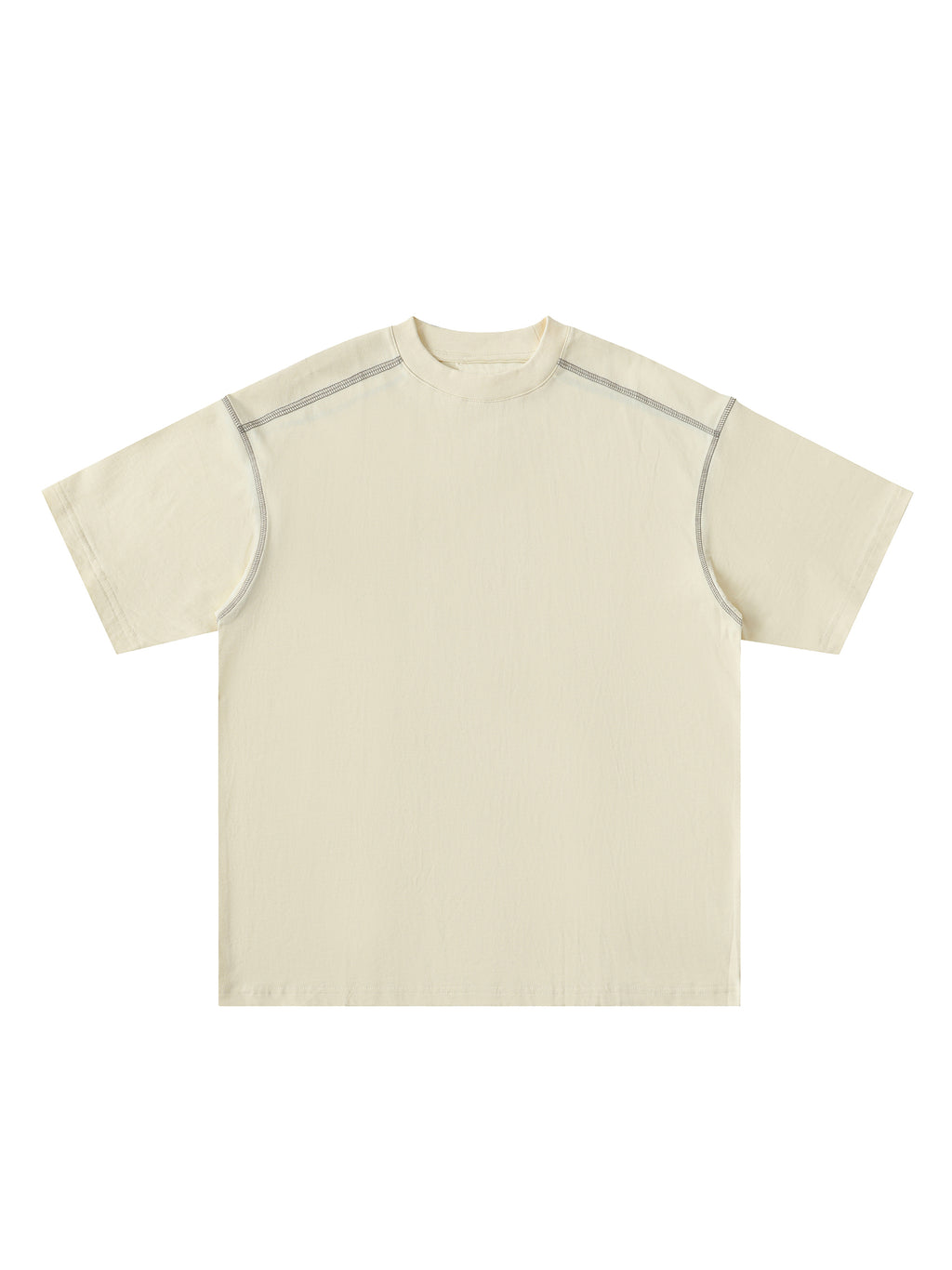 Oversized Contrast-Stitched Cotton Tee – Mild Apricot front view