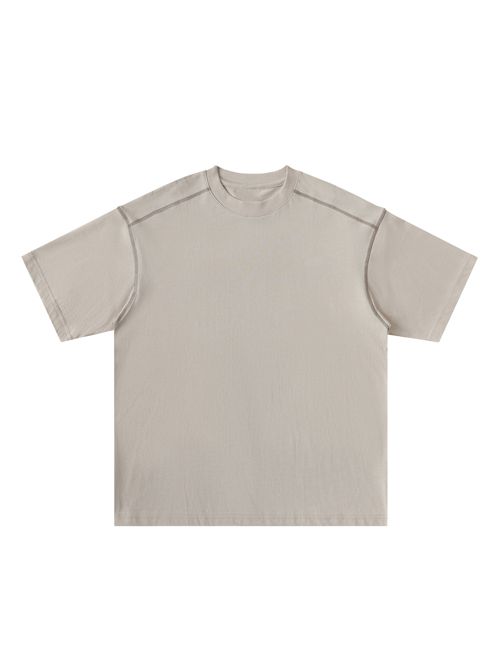 Oversized Contrast-Stitched Cotton Tee – Beige Camel front view