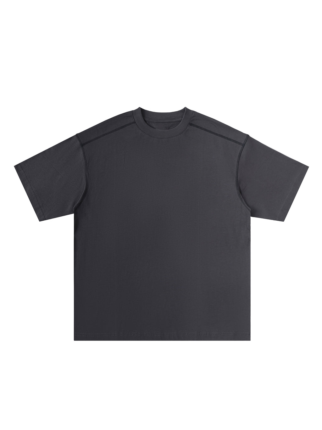 Oversized Contrast-Stitched Cotton Tee – Gray front view