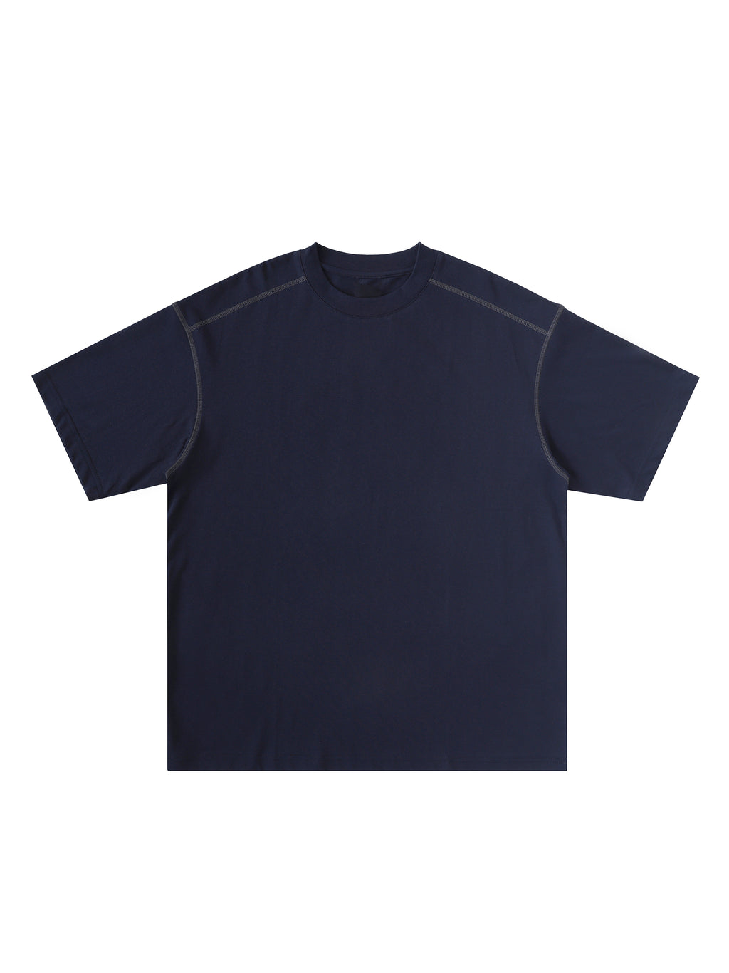 Oversized Contrast-Stitched Cotton Tee – Navy Blue front view