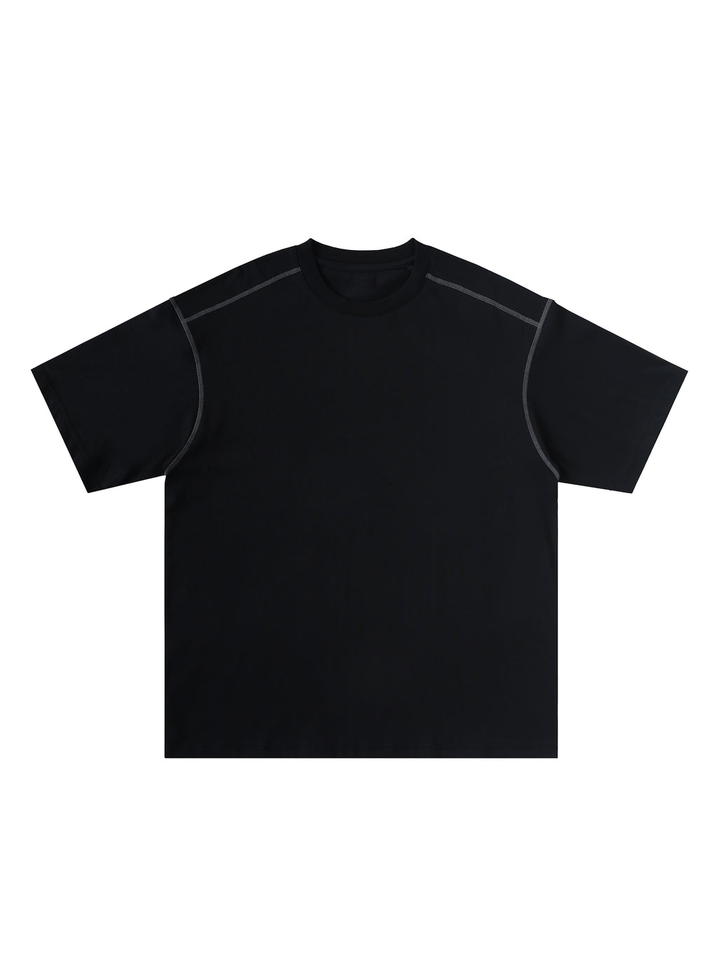 Oversized Contrast-Stitched Cotton Tee – Black front view