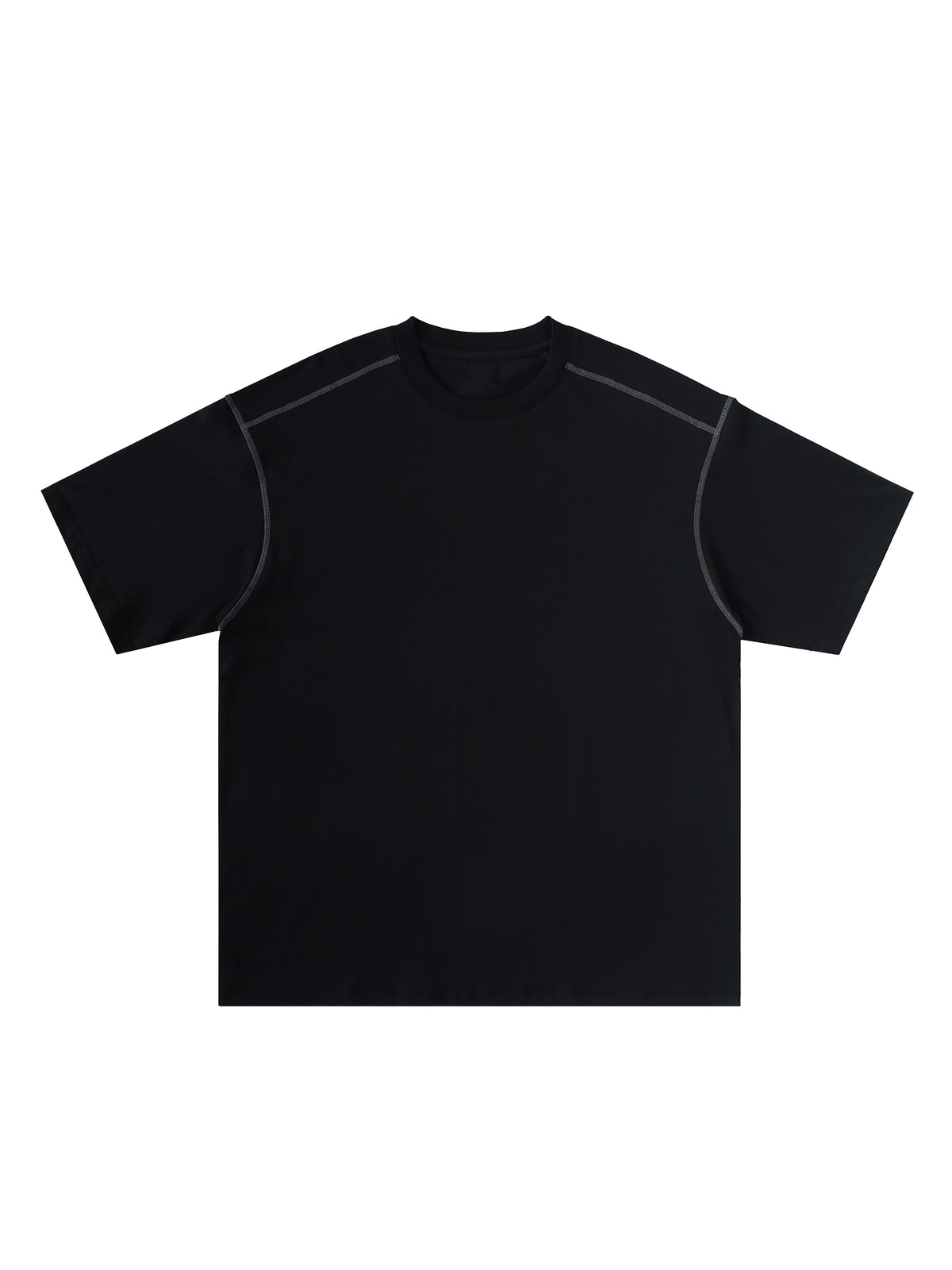 Oversized Contrast-Stitched Cotton Tee – Black front view