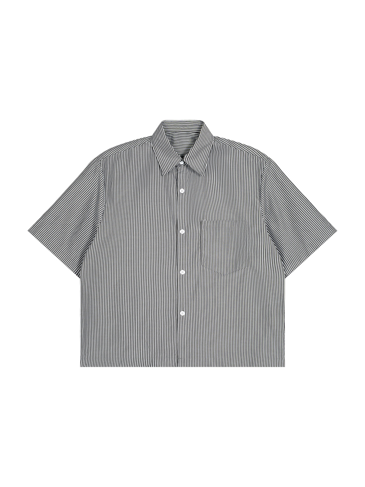 Oversized Vertical Stripe Boxy Shirt – Black front view