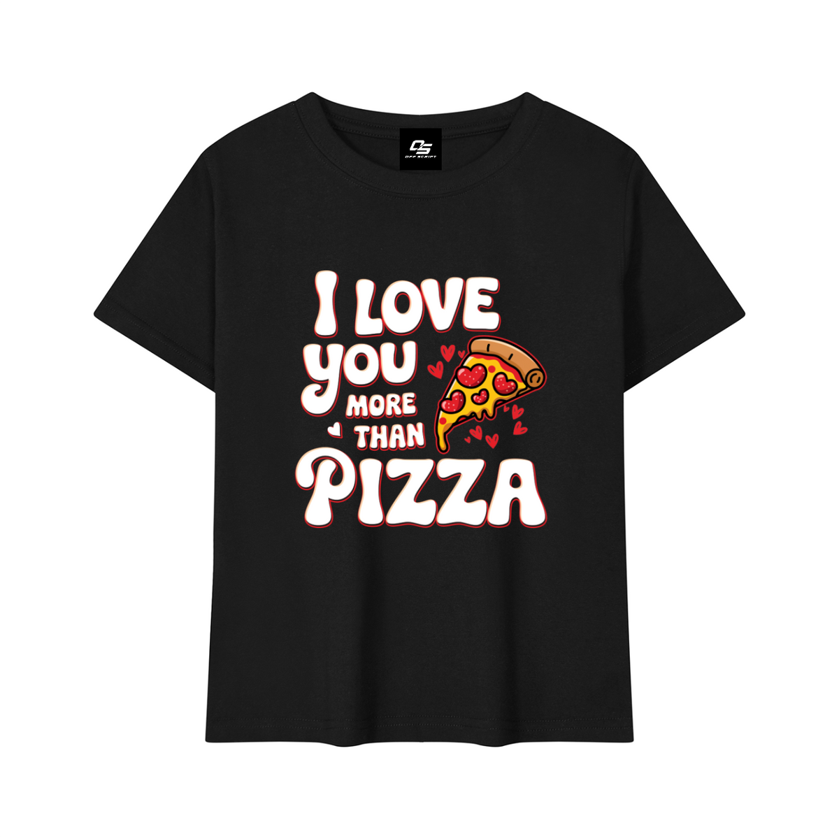 I Love You More Than Pizza baby tee – Black front 3D mockup