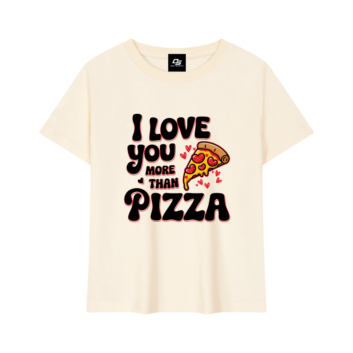 I Love You More Than Pizza baby tee – Light Apricot front 3D mockup