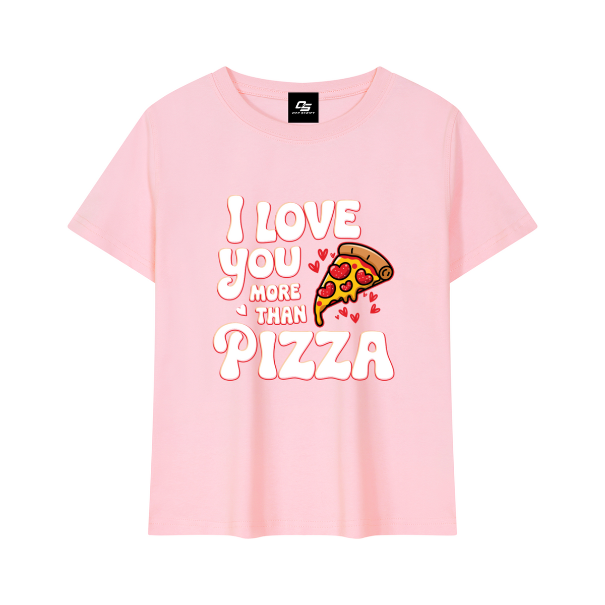 I Love You More Than Pizza baby tee – Pink front 3D mockup