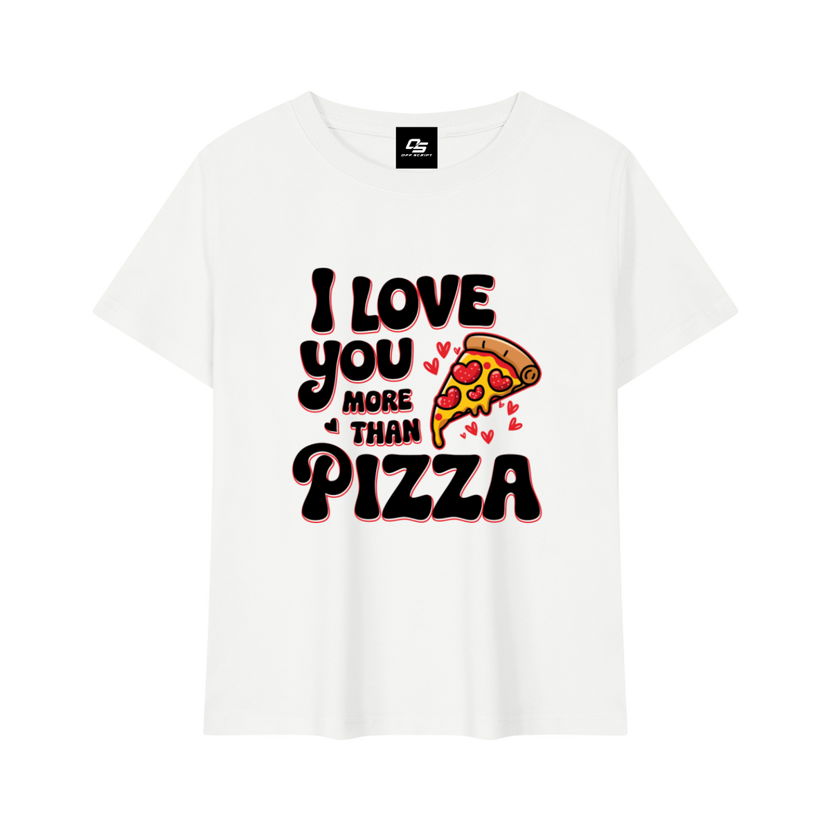 I Love You More Than Pizza baby tee – White front 3D mockup