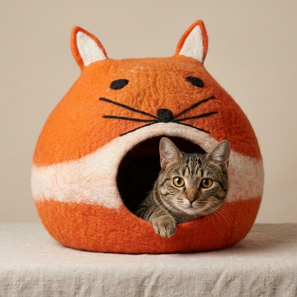 Fox Shaped Wool Cat Cave Bed